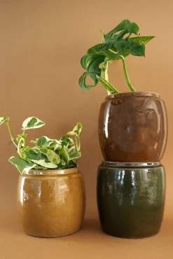 Glaserede Krukker|Lille^PLANT Berit, brun ø 12 cm