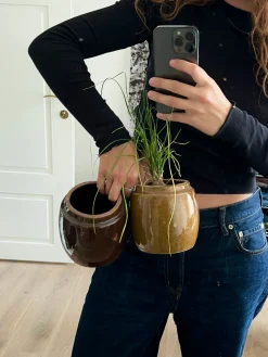 Glaserede Krukker|Lille^PLANT Berit, mustard ø12 cm