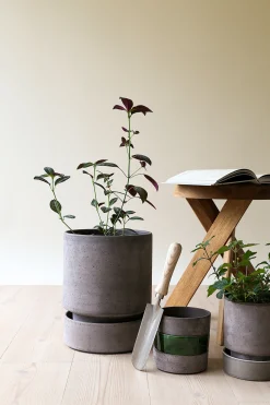 Terrakotta-Krukker|Hoff Krukke Serien^PLANT Hoff krukke, raw grey + raw grey underskål