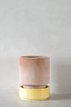 Terrakotta-Krukker|Hoff Krukke Serien^PLANT Hoff krukke, raw rosa + Pale Yellow underskål